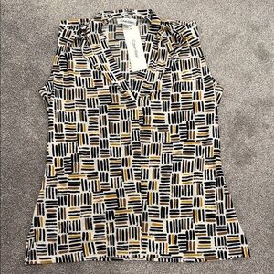 Calvin Klein Geometric Patterned Top - Black, White, Gold